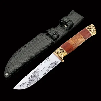 

ToughKeng 440c Steel Tactical Hunting Knives Zebra Wood& Rosewood Handle ParaMilitary Fixed Blade Knife