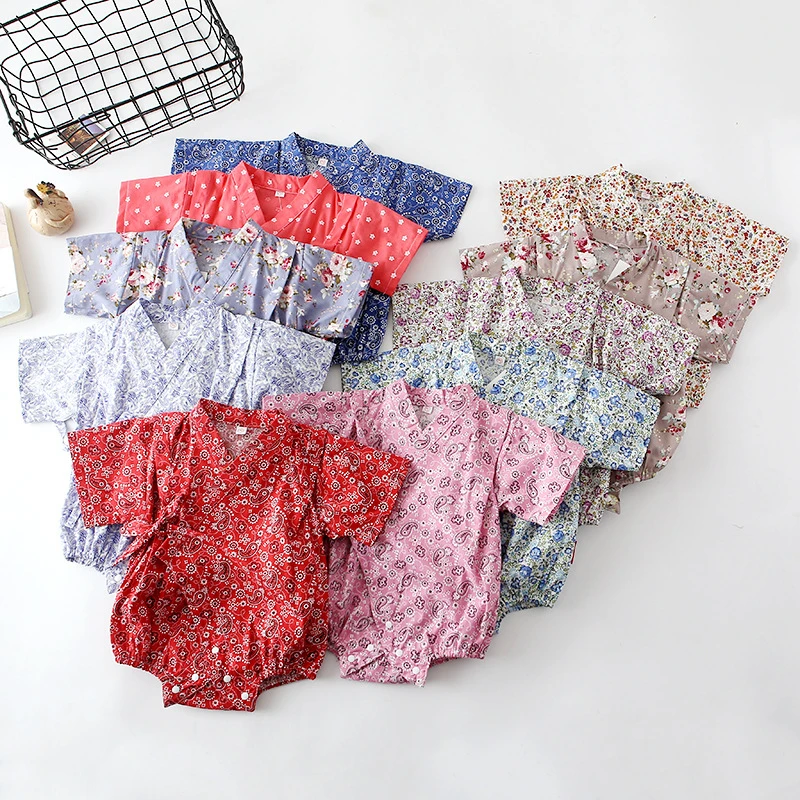 الصيف الطفل السروال القصير كيمونو نمط الفتيات الفتيان الأزهار الاطفال عارضة الولدان جمبسوت للأطفال قصيرة الأكمام طفل صبي فتاة الملابس