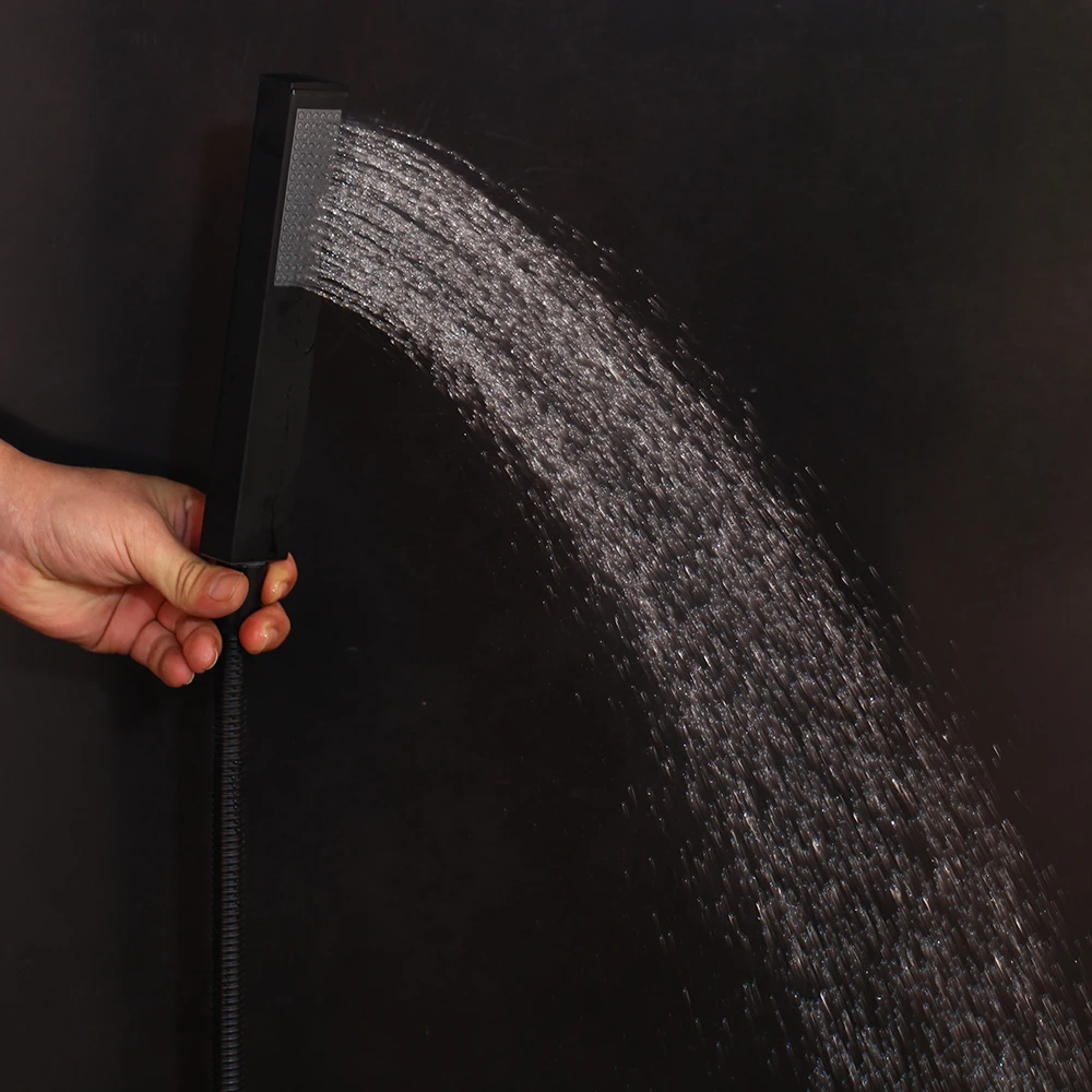 Günstige KEMAIDI 8 12 16 Zoll Schwarz Dusche Regen 3 Weg Dusche Wasserhahn Badewanne Regen Platz Dusche Kopf Wasserfall Auslauf Dusche wasserhahn Set