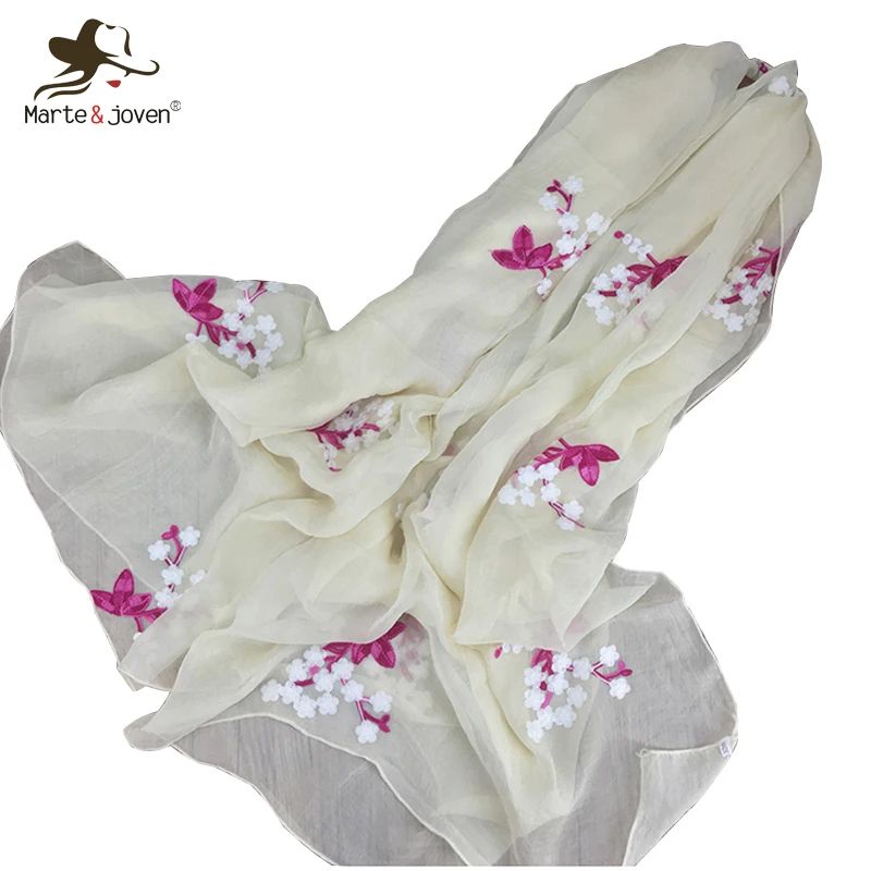 

Marte&Joven Floral Embroidery Elegant Women Soft Chiffon Shawls Fashion Spring/Summer Thin Oversized Sunscreen Scarves Tippet