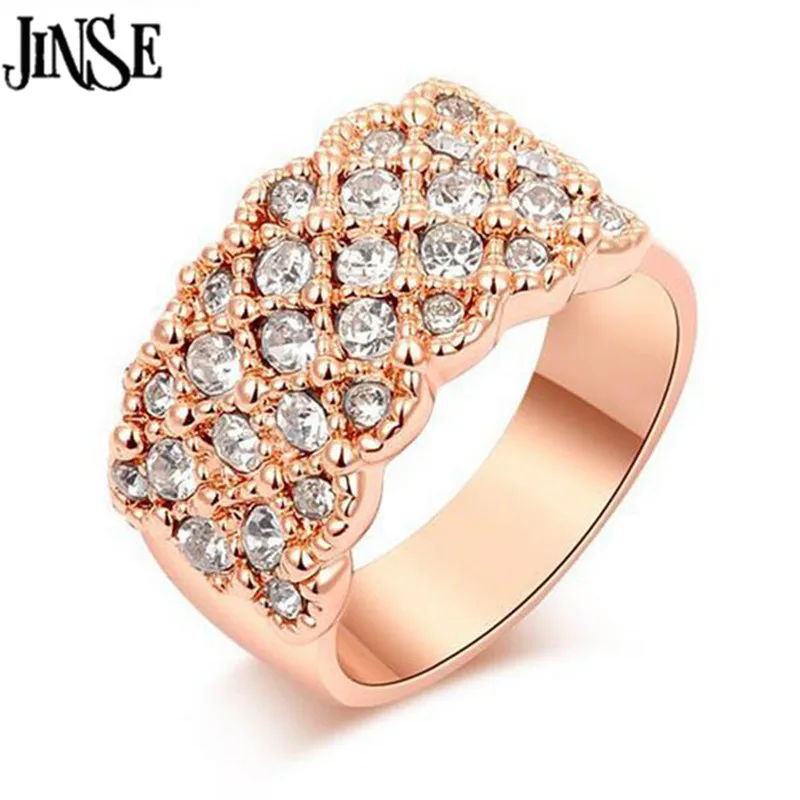 

JINSE Unique Luxury Rose Gold Plating Engagement Rings/Saphire Rings With Austrian Crystals Charm Jewelry RNS027