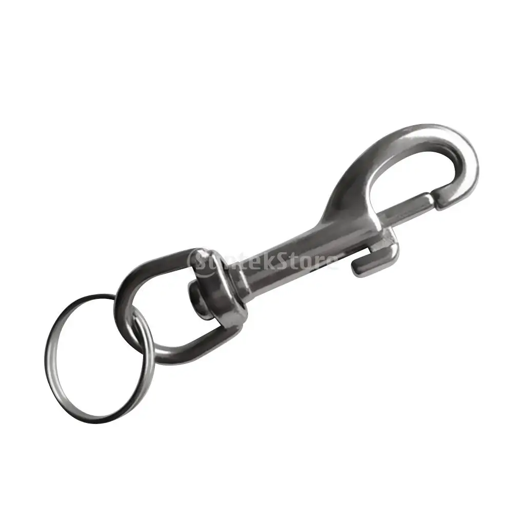 Heavy Duty Strong Durable Silver 316 Stainless Steel Single Ended Bolt Snap Hook Clip & Split Keyring for Scuba Diving