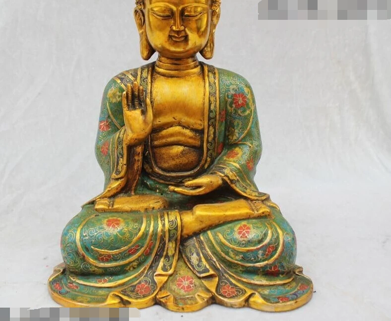 

R0720 Details about 13"Chinese Purple Bronze Gild Cloisonne Enamel Amitabha Shakyamuni Buddha Statue