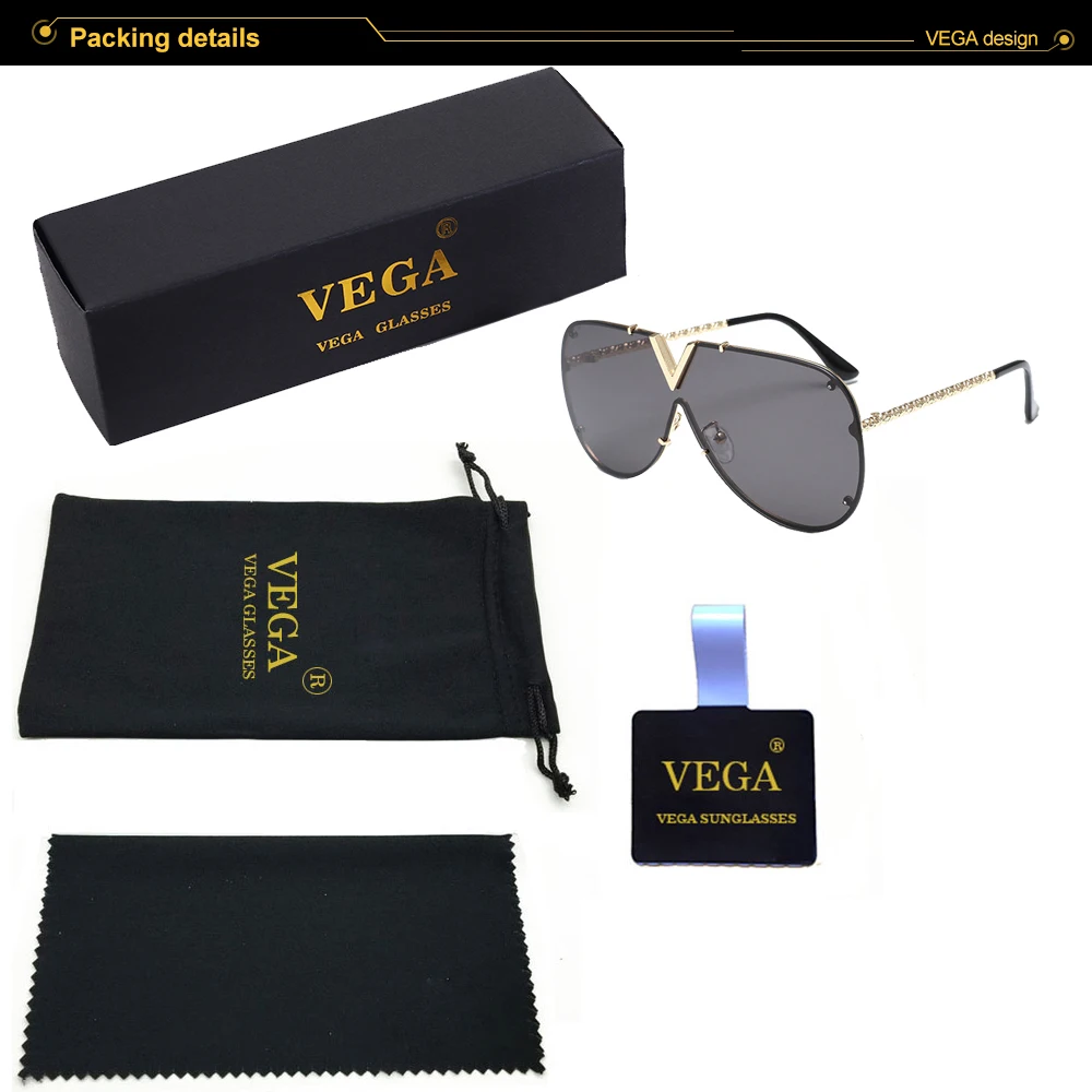 VEGA Eyewear Big Frame Vintage Oversized Sunglasses Women Pilot Sun glasses Female Oversized Glasses Clear Lens Mirror 227 (3)