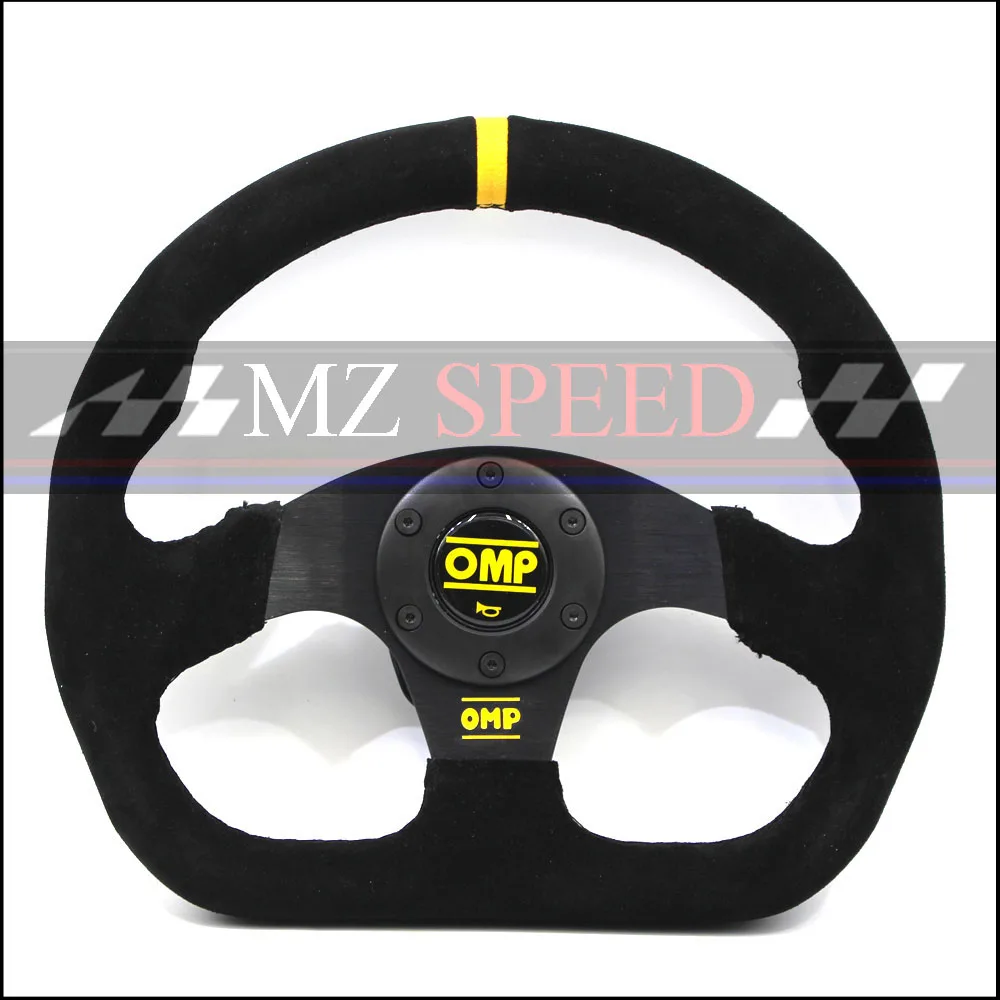 

13inch For OMP style Steering Wheel Suede Leather black yellow line Steering Wheel Flat Game Steering Wheel