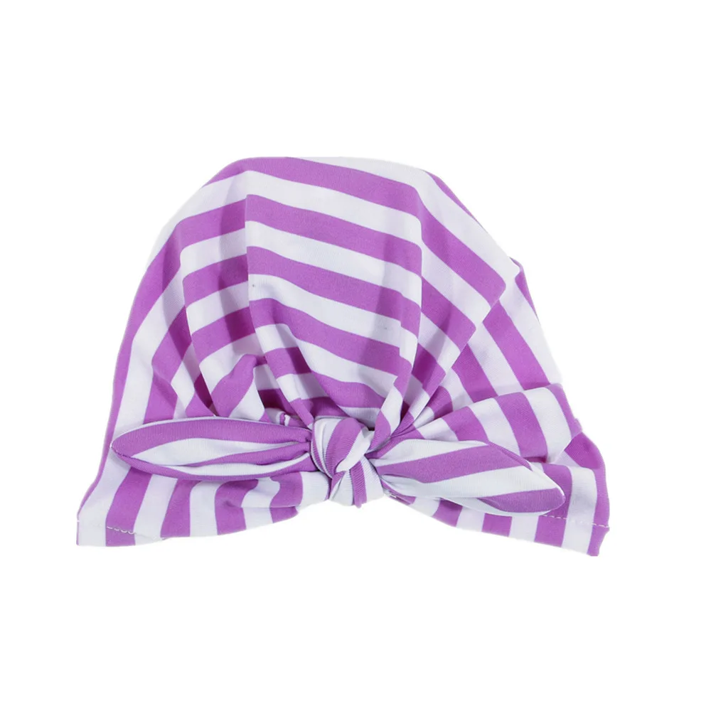 Nishine фоны для съемки новорожденных детей поставки шапка в богемном стиле Стиль девочек повязкой на голову-чалмой Смешанный хлопок резинка для волос, обтянутая тканью повязка-шарф комплект из шапки - Цвет: stripe lavender