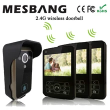 2017 new black color 2.4G wireless video intercom one camea three 3.5 inch monitor easy to install free shipping