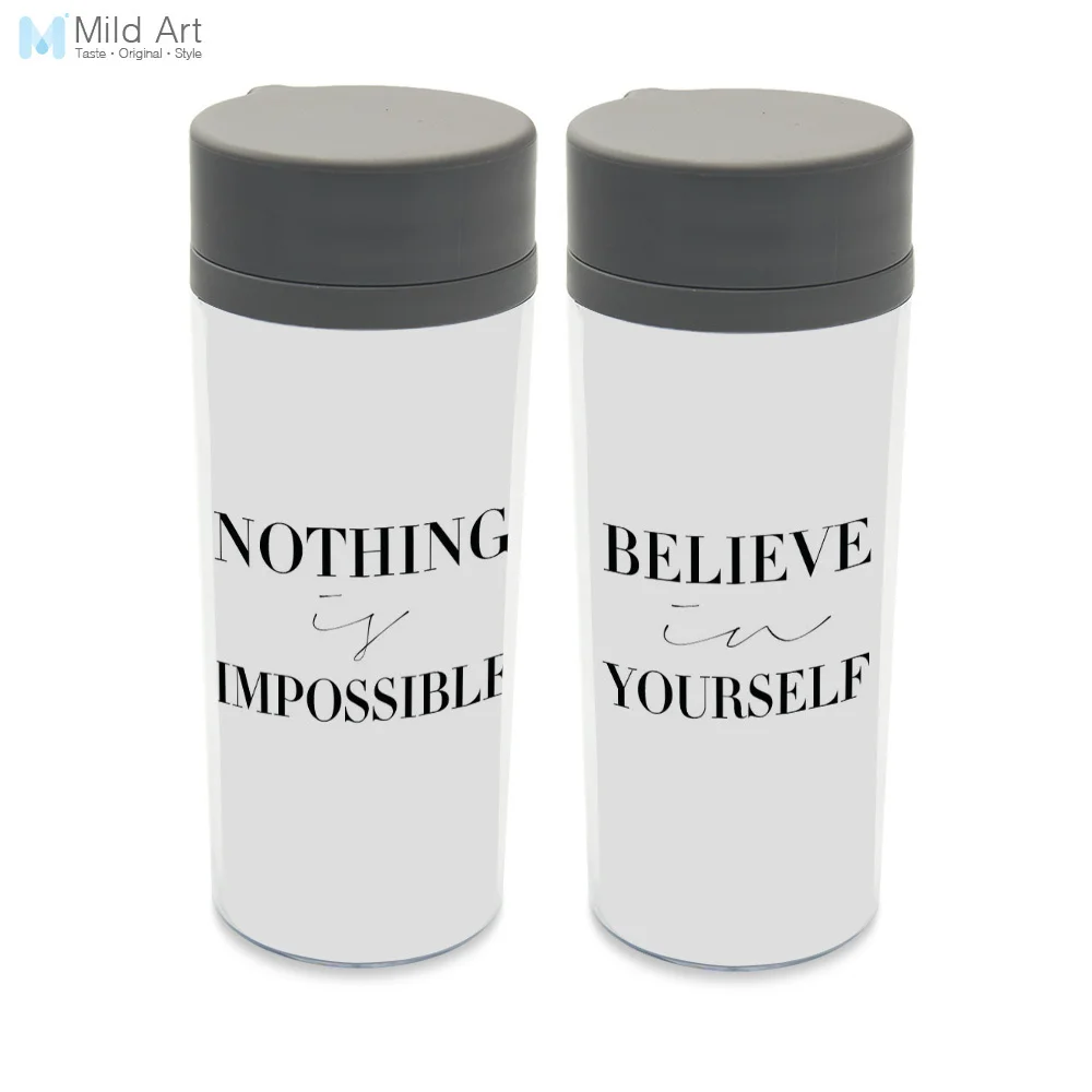

BPA Free Personalized Plastic Insulated Black and White Motivational Typography Inspire Believe Quotes 300ml Water Bottles Gifts