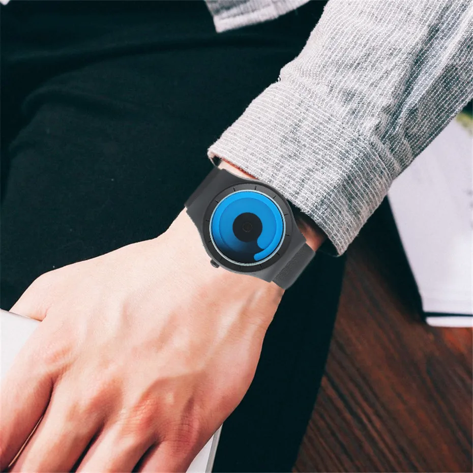 Fashion Mens Watch Leather Analog Quartz Sport Wristwatch Creative Cool Blue Ocean Steel Clock Relogio Masculino Spiral Turntable Swirl Hour Clock Female (26)