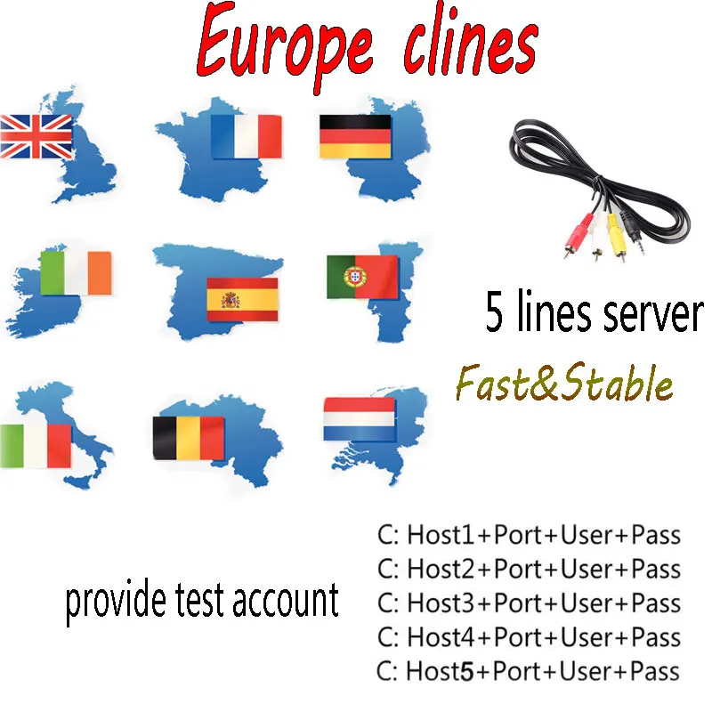 SATXTREM AV Cable DVB-S/S2 Satellite receiver Clines server 1 Year 5 lines for Satellite TV Receiver Fast&Stable Europe/Spanish