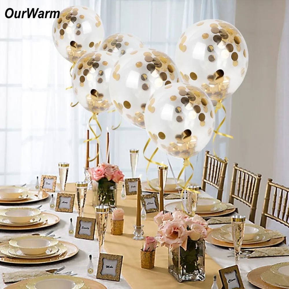 Ourwarm 10pcs Gold Confetti Balloons Helium Wedding Balloons