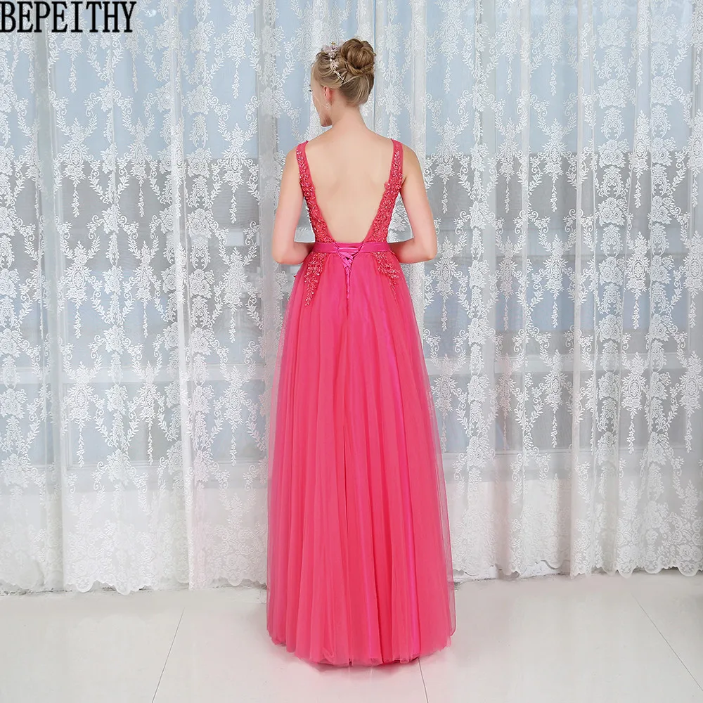 BEPEITHY Robe De Soiree длинное вечернее платье с кристаллами, сексуальное платье с аппликацией и открытой спиной, Vestidos De Festa Longo, вечерние платья