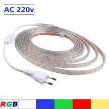 LED Strip AC 220V SMD 5050 RGB Flexible LED Light 1M/2M/3M/4M/5M/10M 60leds/M Home Decoration Lamps Waterproof with EU Plug