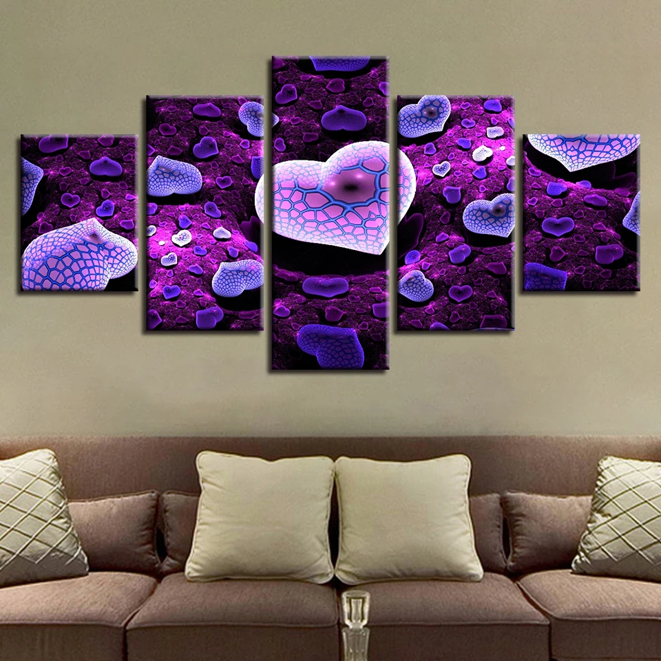 

Modular Canvas Pictures Poster Decor For Living Room Home 5 Pieces Heart Shape Abstract Painting HD Prints Wall Art Modern Frame