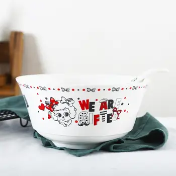 

Adeeing 2Pcs Cute Pattern Ceramic Bowl Spoon Tableware Set for Kitchen Dining Room