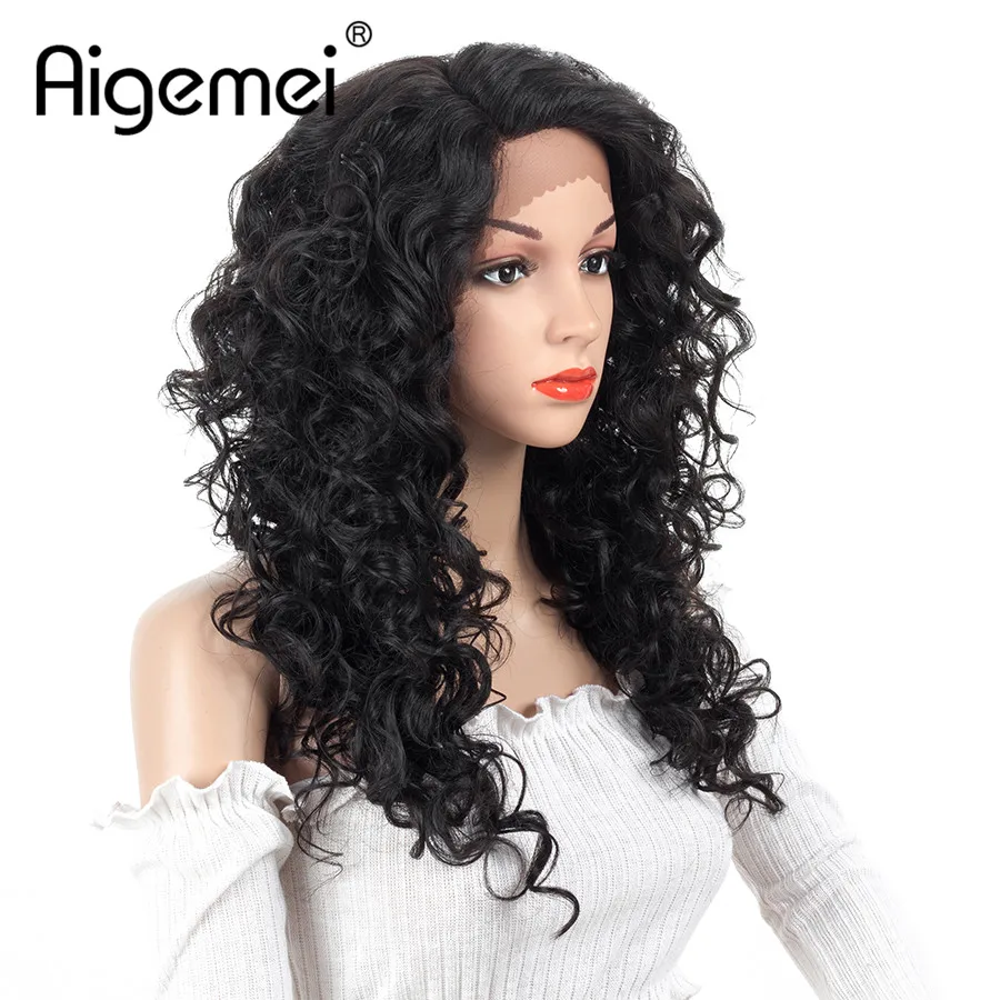 

Aigemei Black Curly Synthetic Wigs Heat Resistant Female Side Part Wigs For Women Natural Looking African Wigs 150% Density