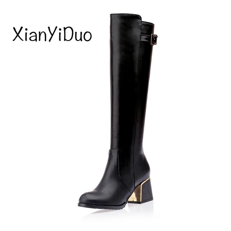 Xianyiduo/зимняя женская обувь сапоги до колена с круглым носком на молнии короткие