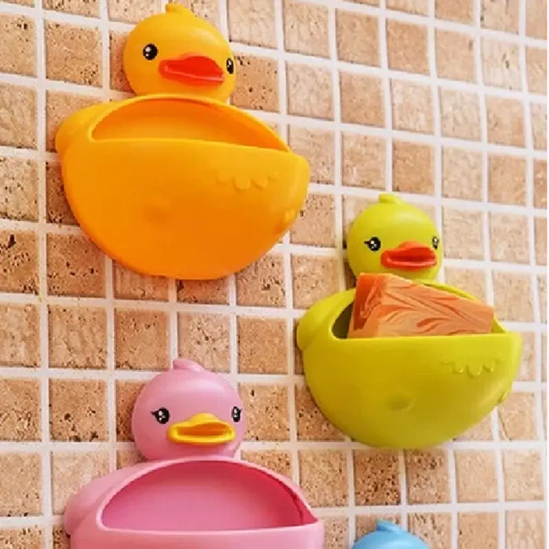 Cute Duck Design Soap Dishes Candy Color Bathroom Suction Cup Shower