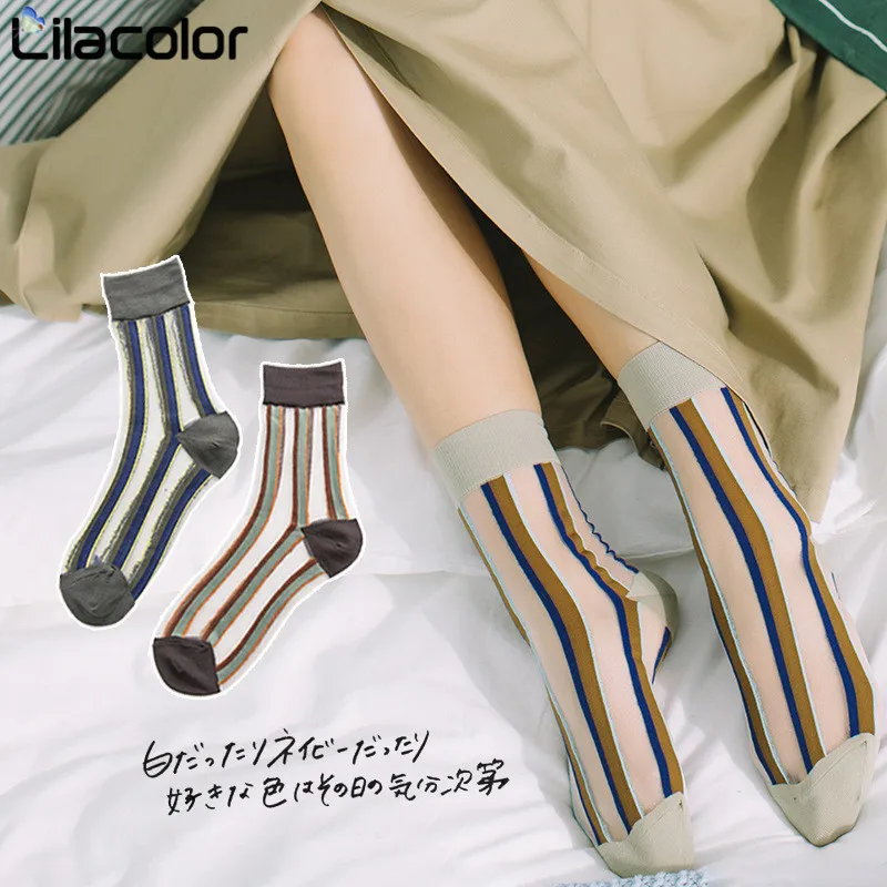 

Striped Mesh Women Short Socks Spring Summer Colorful Lady Girls Short Sock 1 Pair