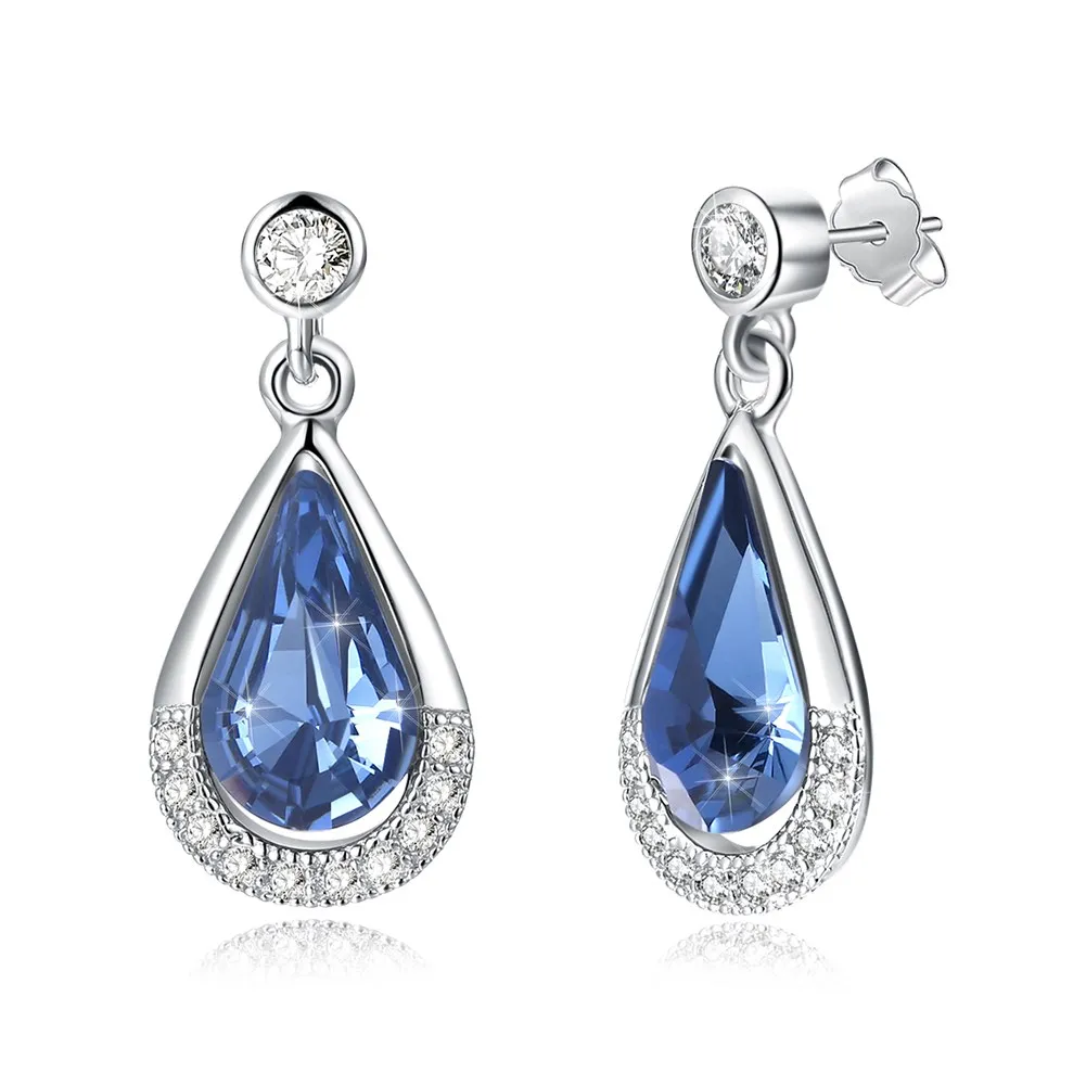 INALIS 925 Stering Серебро кристаллами от Swarovski капли воды синий кулон поп Стад Серьги для