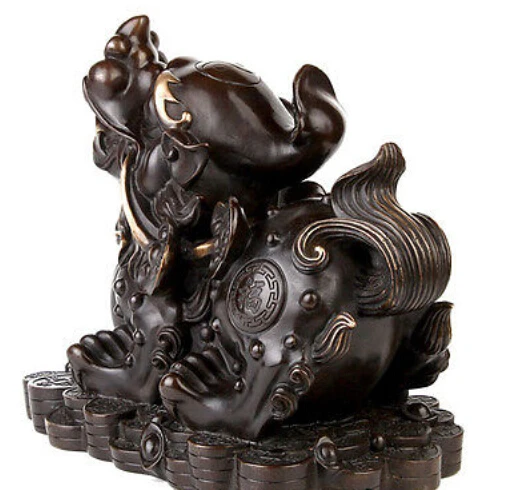 

8" China Bronze Foo Dog Pixiu Kylin Lions Lovely Unicorn Statue decoration bronze factory outlets