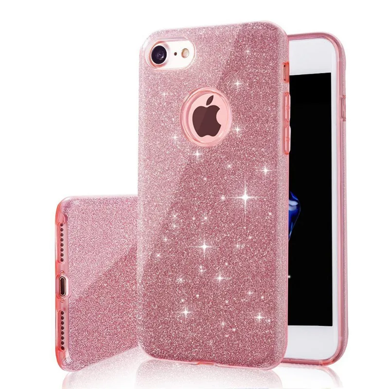 

Newest 3 IN 1 Gradient Cover for iPhone X XR XS MAX Case Glitter Clear PC+TPU Coque 7 8 plus Cases Bling For iphone 5S 6 6s plus