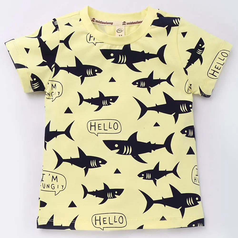 Забавные футболки с рисунком акулы для маленьких детей, летняя модная футболка Повседневная одежда для маленьких мальчиков Милая хлопковая одежда для девочек