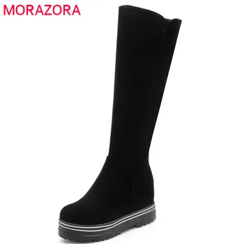 

MORAZORA 2020 new fashion knee high boots women round toe platform boots zipper simple autumn winter boots casual ladies shoes