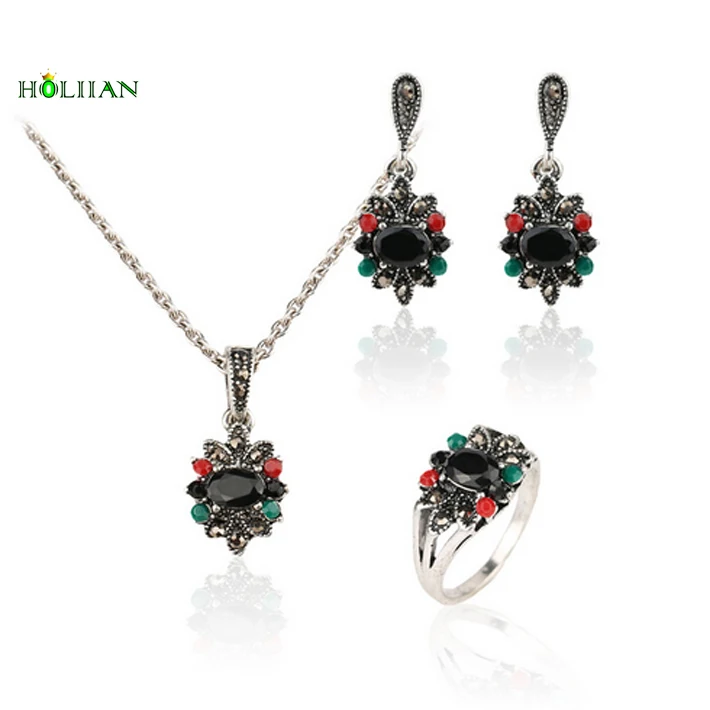 New mujer vintage multicolor strass jewelry set old gold color luxury