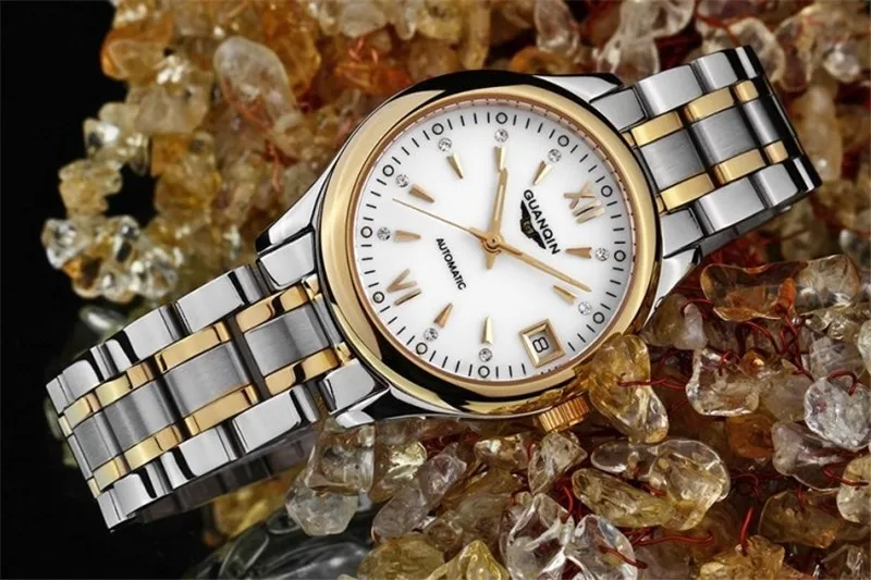 Womens Watches GUANQIN Date Luminous Rainstone Automatic Watch Waterproof Mechanical Watch Brand Luxury Stainless Steel Back (5)