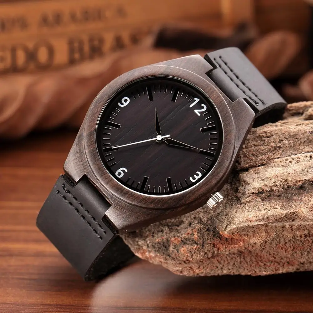 WEISIKAI Black Brown Wooden Mens Womens Watches Simple Leather Quartz Movement Watch Casual Dress Wood Dial Durable Wristwatches (13)