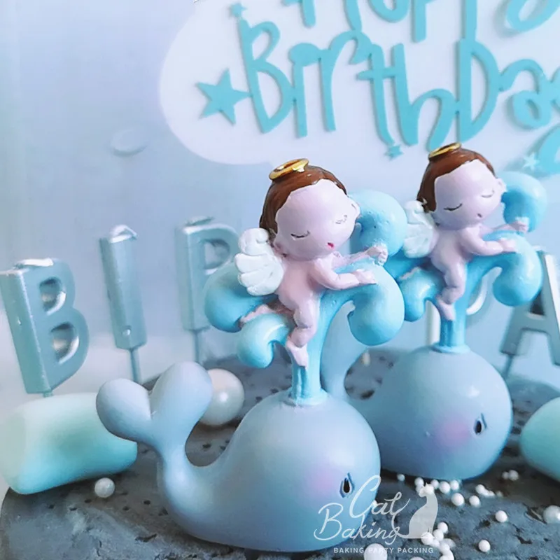

Lovely Blue Spray Whale Angel Baby Cloud Balloon Collection Cake Decorations Birthday Party Decorations for Baking Cute Gifts
