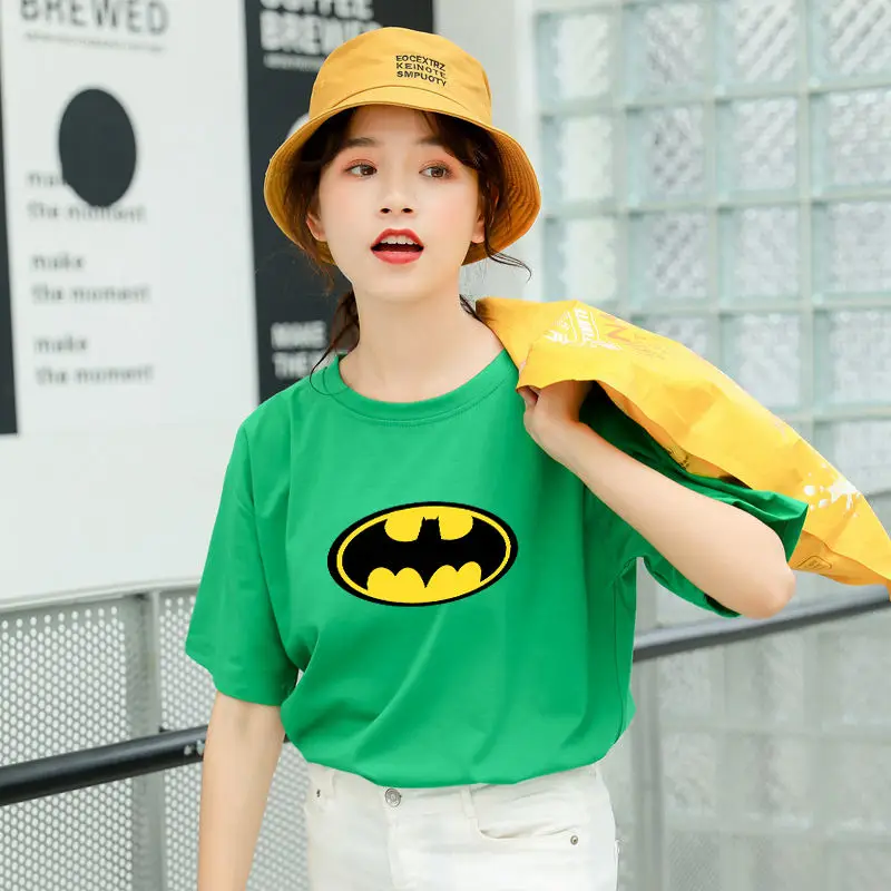 Летние новые женские повседневные футболки с коротким рукавом из хлопка Harajuku Kawaii Batman с принтом из мультфильма Топы уличная футболки tumblr рубашка Femme - Цвет: Зеленый