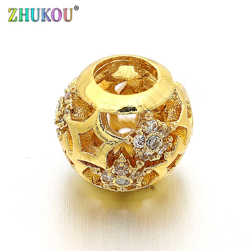 

10mm Brass Cubic Zirconia Spacer Beads Ball DIY Jewelry Bracelet Necklace Making, Hole: 4.5mm, Model: VZ29