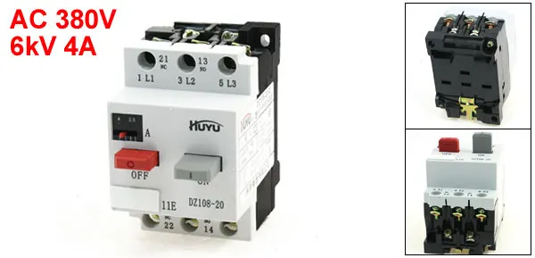 Motor Protection 3 Pole 1NC 1NO 4A Range Circuit Breaker AC380V 6kV