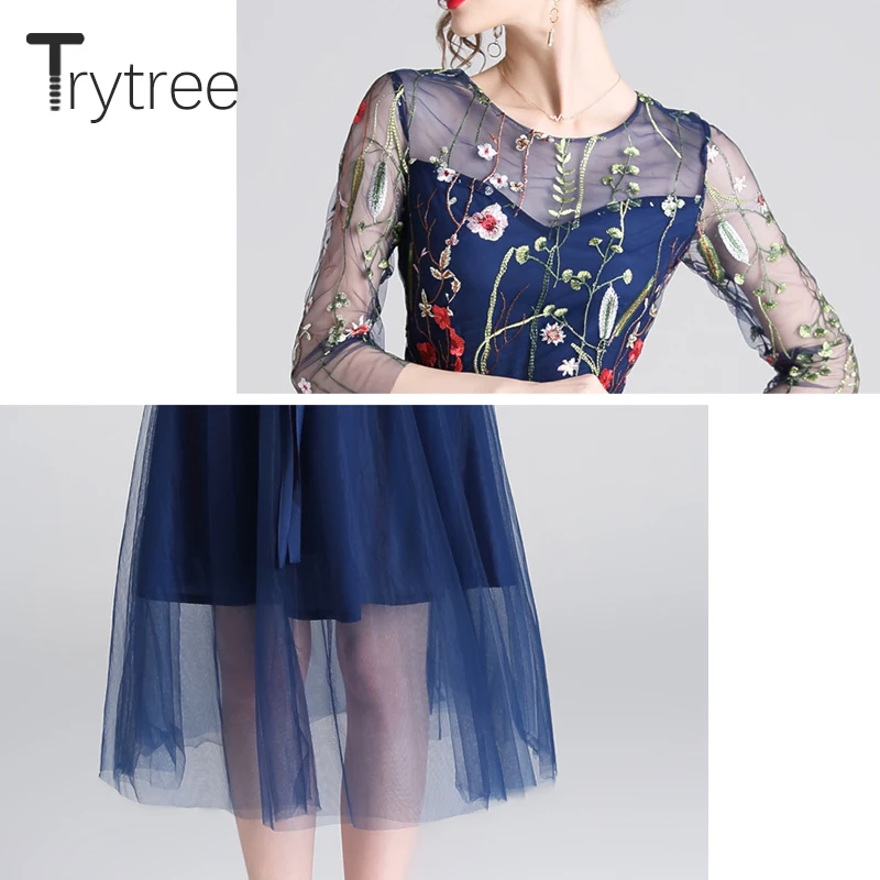 Летнее романтическое Повседневное платье Trytree 2020 женские ажурные платья до