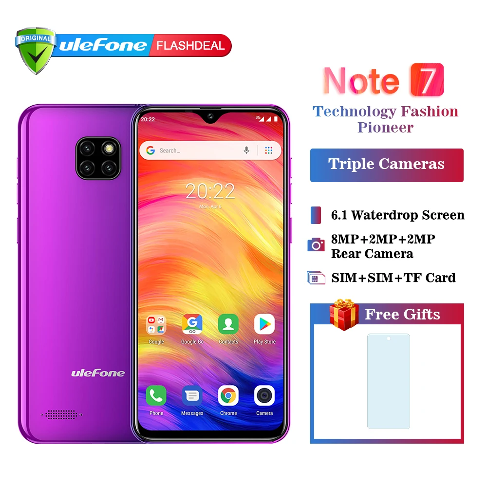 Ulefone Note 7 Smartphone 3500mAh 19:9 Quad Core 6.1inch Waterdrop Screen 16GB ROM Mobile phone WCDMA Cellphone Android8.1