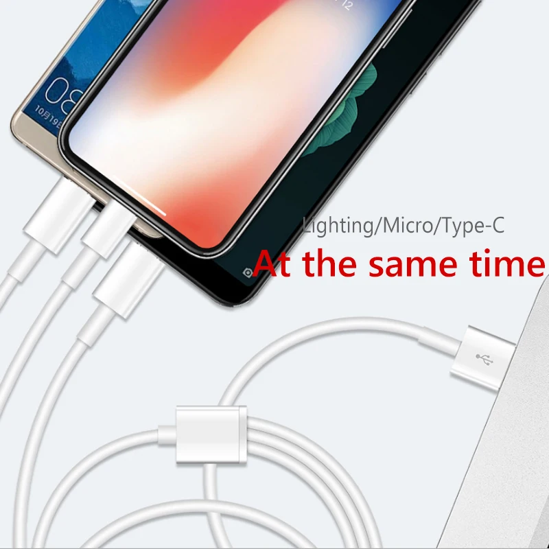 ACCEZZ 3 в 1 USB кабель для iPhone X 7 зарядное устройство с микро usb type C 8Pin порт 3A Быстрая зарядка для Xiaomi huawei кабели