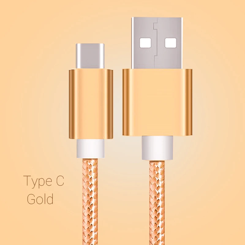 2 m 3M usb кабель с Тип USB C кабель для samsung huawei Xiaomi Коврики 20 lite usb C для быстрой зарядки и передачи данных нейлоновый кабель для Redmi 7 Galaxy note 9 s10 - Цвет: Gold Type C