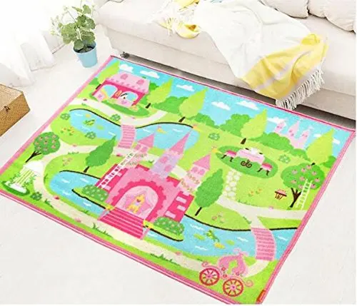 

100% Nylon Lovely Girls Bedroom Rugs Cartoon Castle Environmental Antiskid Moistureproof Crawling Rugs and Carpets
