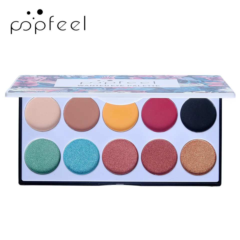 

POPFEEL 10 Color Pearlescent Matte Eye Shadow Makeup Waterproof and Sweatproof Earth Color High Gloss Glitter Eyeshadow Pallete