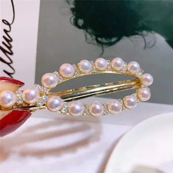 

New beautiful fashionable joker contracted natural freshwater cultured white pearls 5-6 mm AA Hairgrips Zircon inlay gift