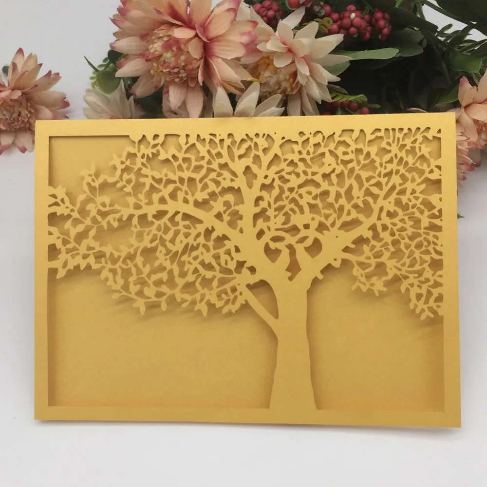 20 штук лазерная резка Романтический дерево дизайн свадебные Приглашения карты жемчуг бумажная свадебная открытка для свадьбы, годовщины