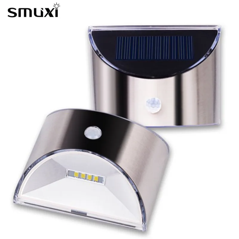 

Mrosaa Wall Lamp Solar Powered 4 LED PIR Motion Sensor Stainless Steel Wall Light for Outdoor Garden Home Indoor Lighting