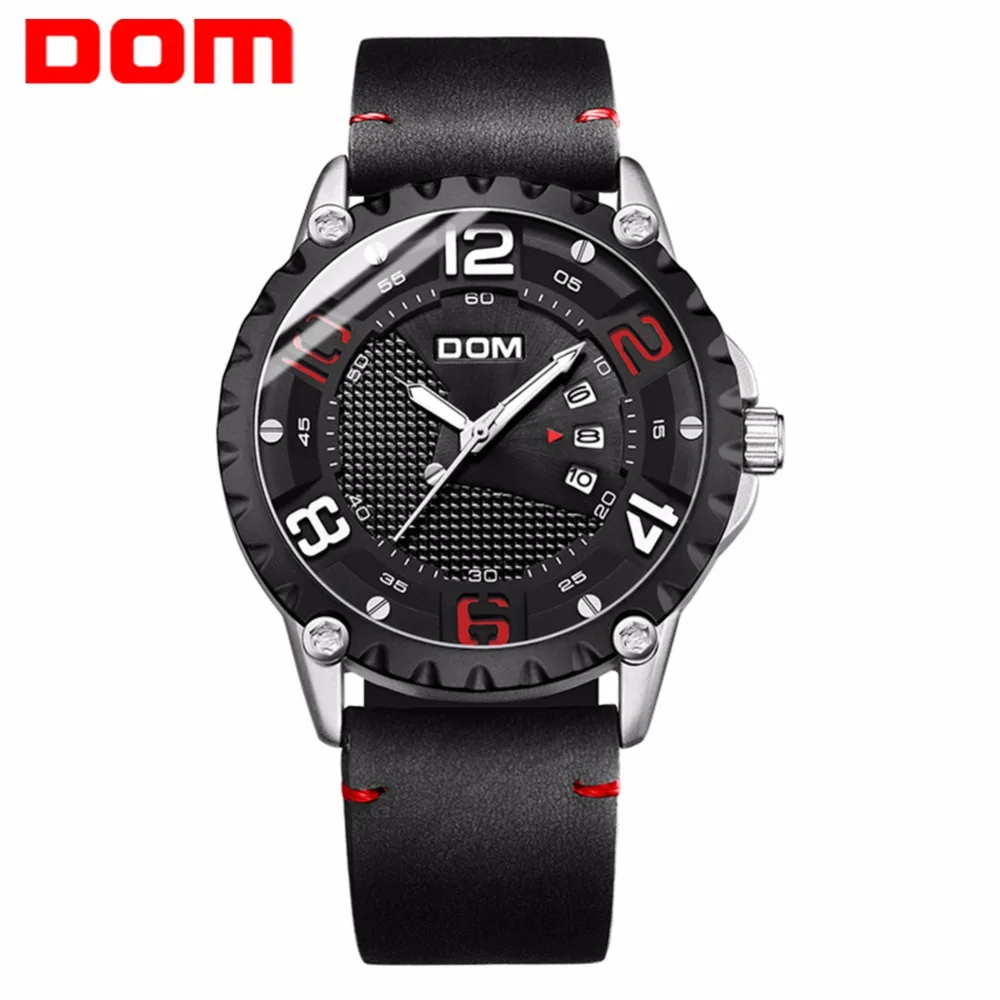 

DOM Watch Mens Stylish Creative Leather Quartz Watch Waterproof Calendar Luminous Fashion Sport Military Watch Relogio Masculino
