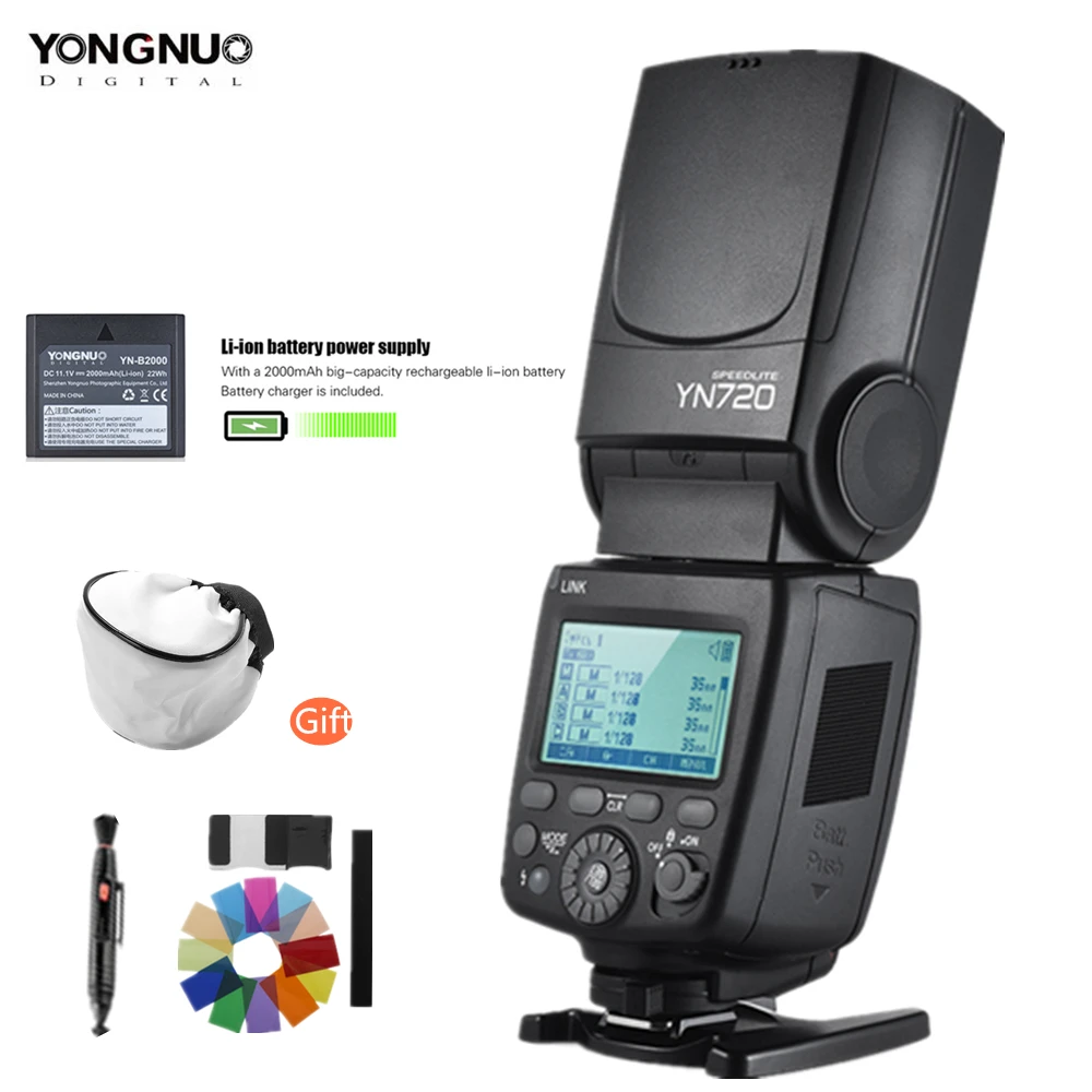 

YONGNUO YN720 Flash Speedlite Wireless Flash Master Slave Speedlite GN60 LCD Display W/Battery for Canon Nikon Sony DSLR Camera