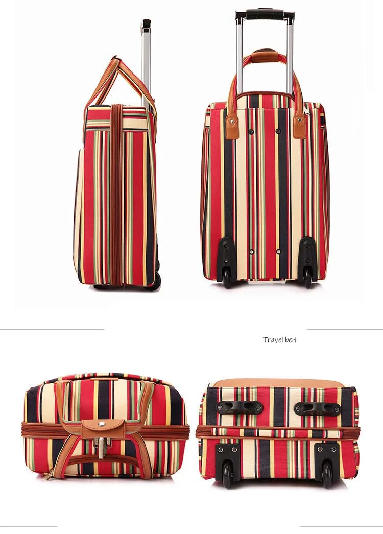 Путешествия ремень 20 дюймов Оксфорд комплект багажных сумок на колесиках Spinner для женщин бренд чемодан колёса в полоску вести дорожные
