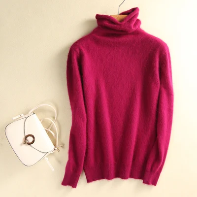 Супер Теплый норковый кашемировый мягкий свитер с высоким воротом и пуловеры для женщин, осенне-зимний флисовый меховой джемпер, женские брендовые джемпер - Цвет: Rose