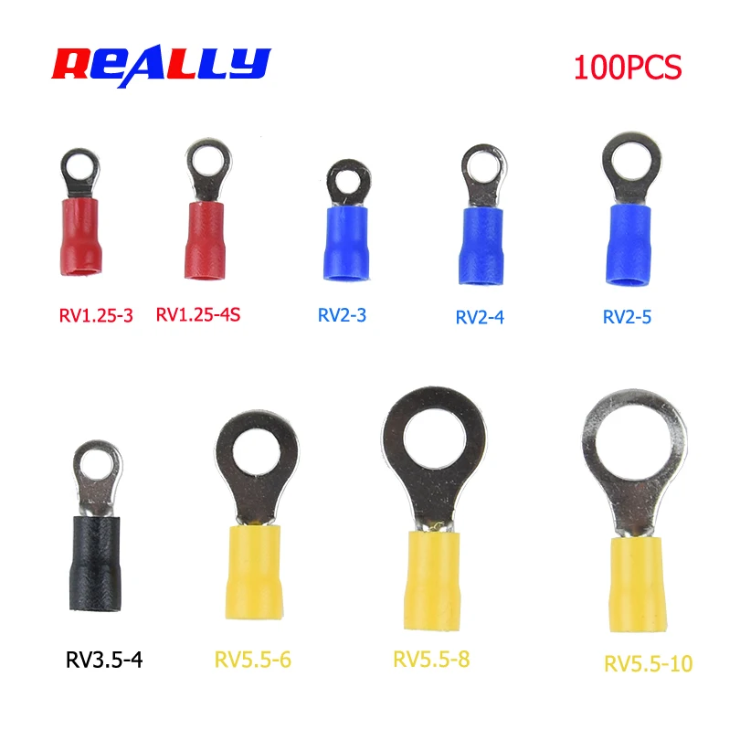 

REALLYT RV1.25/2/3.5/5.5 100PCS/Pack Ring Insulated Wire Connector Electrical Crimp Terminal RV1.25-5.5 Cable Wire Connector