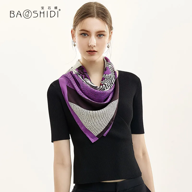 [BAOSHIDI] Новое поступление, роскошный брендовый дизайн, натуральный атласный Шелковый квадратный шарф для женщин, элегантный женский хиджаб шарф - Цвет: 1031180602